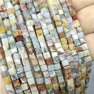 Natural Yellow Crazy Lace Agate Cube Beads, approx 4mm