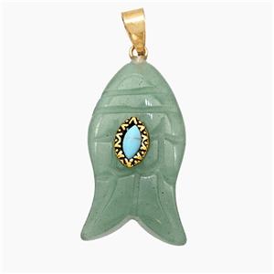Natural Green Aventurine Fish Pendant, approx 18-30mm