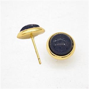 Blue Sandstone Stud Earrings Copper Gold Plated, approx 10mm