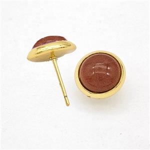 Golden Sandstone Stud Earrings Copper Gold Plated, approx 10mm