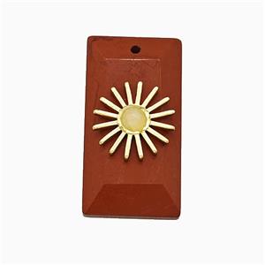 Red Jasper Rectangle Pendant With Copper Sun Gold Plated, approx 13-25mm