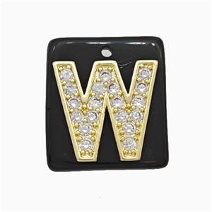 Black Obsidian Square Pendant With Copper Letter-W Pave Zirconia Gold Plated, approx 18mm