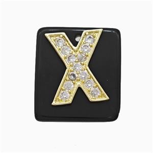 Black Obsidian Square Pendant With Copper Letter-X Pave Zirconia Gold Plated, approx 18mm