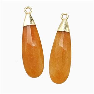 Orange Dye Jade Teardrop Pendant Faceted Gold Plated, approx 10-30mm