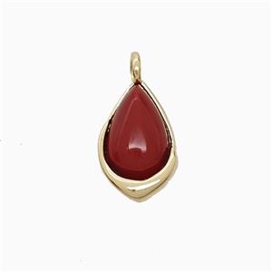 Red Agate Teardrop Pendant Copper Gold Plated, approx 8-12mm