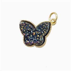 Rainbow Druzy Quartz Butterfly Pendant Electroplated, approx 11-14mm