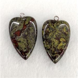 Natural Dragon Bloodstone Heart Pendant Green, approx 25-40mm
