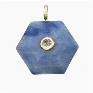 Blue Aventurine Hexagon Pendant Pave Zirconia, approx 17-19mm