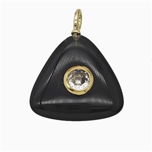 Natural Black Obsidian Triangle Pendant Pave Zirconia, approx 20mm