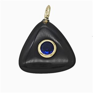 Natural Black Obsidian Triangle Pendant Pave Zirconia, approx 20mm