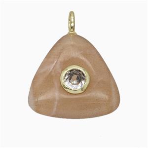 Natural Peach Sunstone Triangle Pendant Pave Zirconia, approx 20mm