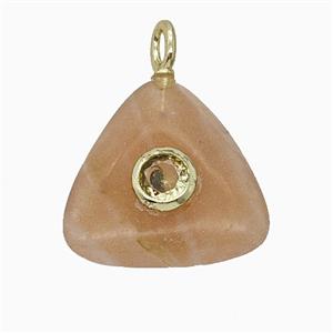 Natural Peach Sunstone Triangle Pendant Pave Zirconia, approx 20mm