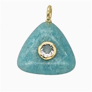 Natural Green Amazonite Triangle Pendant Pave Zirconia, approx 20mm