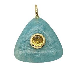 Natural Green Amazonite Triangle Pendant Pave Zirconia, approx 20mm