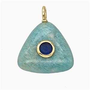 Natural Green Amazonite Triangle Pendant Pave Zirconia, approx 20mm