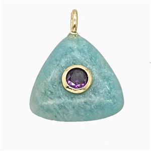 Natural Green Amazonite Triangle Pendant Pave Zirconia, approx 20mm