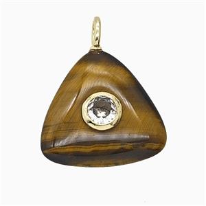 Natural Tiger Eye Stone Triangle Pendant Pave Zirconia, approx 20mm