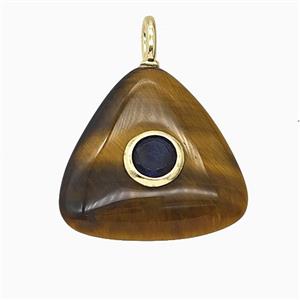Natural Tiger Eye Stone Triangle Pendant Pave Zirconia, approx 20mm