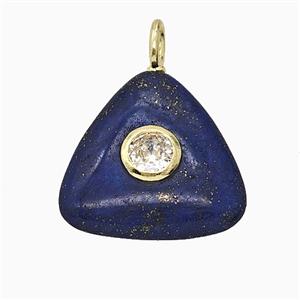 Natural Blue Lapis Lazuli Triangle Pendant Pave Zirconia, approx 20mm