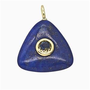 Natural Blue Lapis Lazuli Triangle Pendant Pave Zirconia, approx 20mm