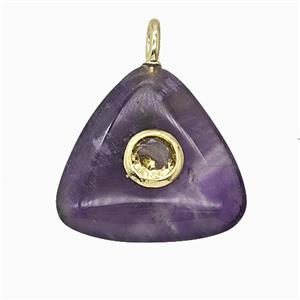 Natural Purple Amethyst Triangle Pendant Pave Zirconia, approx 20mm