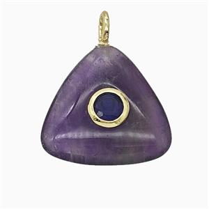 Natural Purple Amethyst Triangle Pendant Pave Zirconia, approx 20mm