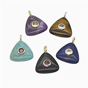Natural Gemstone Triangle Pendant Pave Zirconia Mixed, approx 20mm