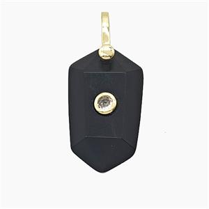 Natural Black Obsidian Prism Pendant Pave Zirconia, approx 14-25mm