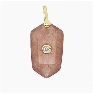 Natural Pink Strawberry Quartz Prism Pendant Pave Zirconia, approx 14-25mm