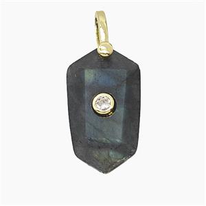 Natural Labradorite Prism Pendant Pave Zirconia, approx 14-25mm