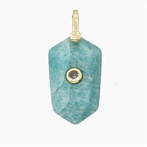 Natural Green Amazonite Prism Pendant Pave Zirconia, approx 14-25mm