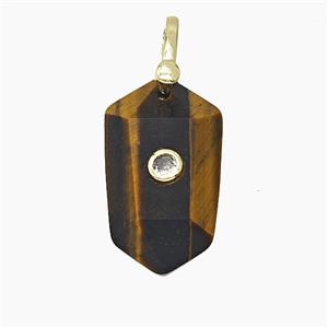 Natural Tiger Eye Stone Prism Pendant Pave Zirconia, approx 14-25mm