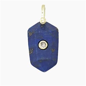 Natural Blue Lapis Lazuli Prism Pendant Pave Zirconia, approx 14-25mm