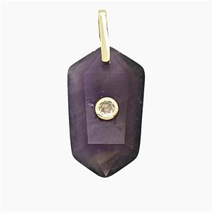 Natural Purple Amethyst Prism Pendant Pave Zirconia, approx 14-25mm