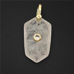 Natural Clear Crystal Quartz Prism Pendant Pave Zirconia, approx 14-25mm