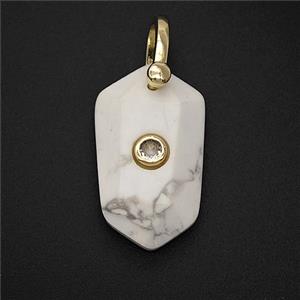 Natural White Howlite Turquoise Prism Pendant Pave Zirconia, approx 14-25mm