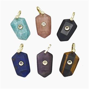 Natural Gemstone Prism Pendant Pave Zirconia Mix, approx 14-25mm