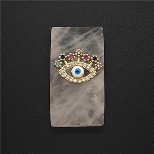 Rose Quartz Rectangle Pendant Pave Eye Zirconia, approx 13-25mm