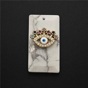 Natural Howlite Turquoise Rectangle Pendant Pave Eye Zirconia, approx 13-25mm