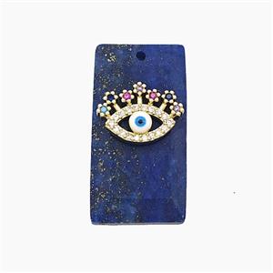 Natural Blue Lapis Lazuli Rectangle Pendant Pave Eye Zirconia, approx 13-25mm