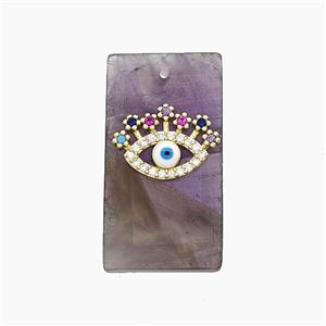 Natural Purple Amethyst Rectangle Pendant Pave Eye Zirconia, approx 13-25mm