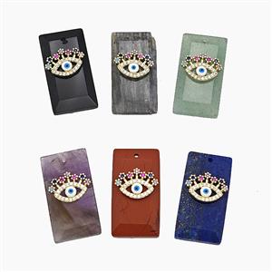 Natural Gemstone Rectangle Pendant Pave Eye Zirconia Mix, approx 13-25mm