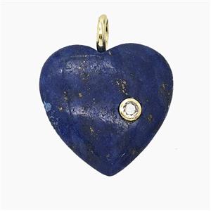 Natural Blue Lapis Lazuli Heart Pendant Pave Zirconia, approx 25mm
