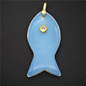 Opalite Fish Pendant Pave Zirconia, approx 20-40mm