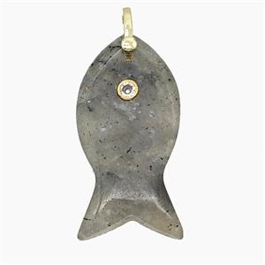 Natural Labradorite Fish Pendant Pave Zirconia, approx 20-40mm
