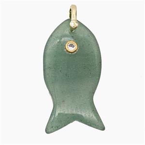 Natural Green Strawberry Quartz Fish Pendant Pave Zirconia, approx 20-40mm