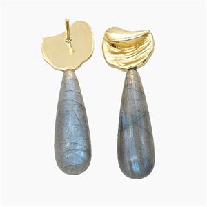 Labradorite Teardrop Copper Stud Earrings Gold Plated, approx 8-33mm