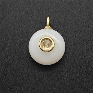 White Jade Coin Pendant Pave Zirconia, approx 12mm