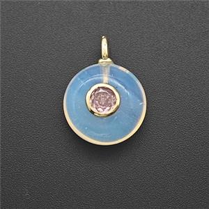 Opalite Coin Pendant Pave Zirconia, approx 12mm