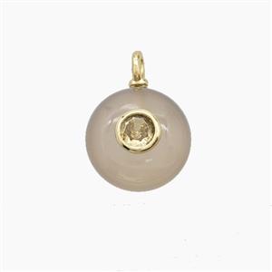 Gray Agate Coin Pendant Pave Zirconia, approx 12mm